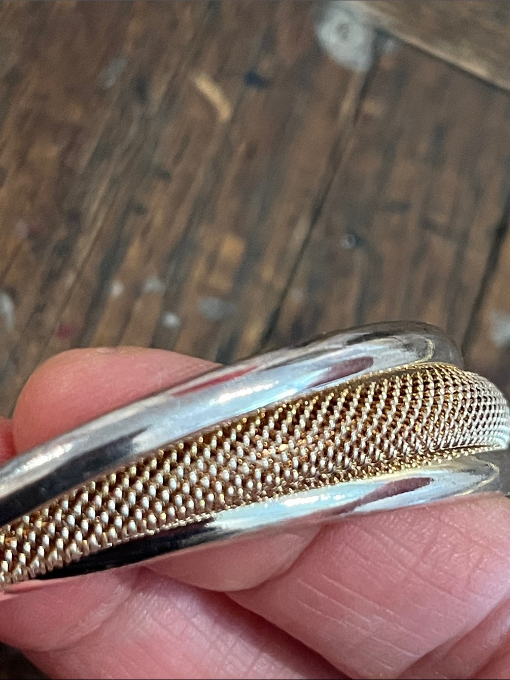 TIFFANY AND CO. 925 signed Goldmesh / Silver Mesh Cuff Bracelet - Women Jewelry - Picture 3 of 9